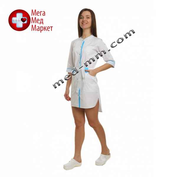 Купить Медицинский халат женский Дели белый/голубой №87 цена, характеристики, отзывы